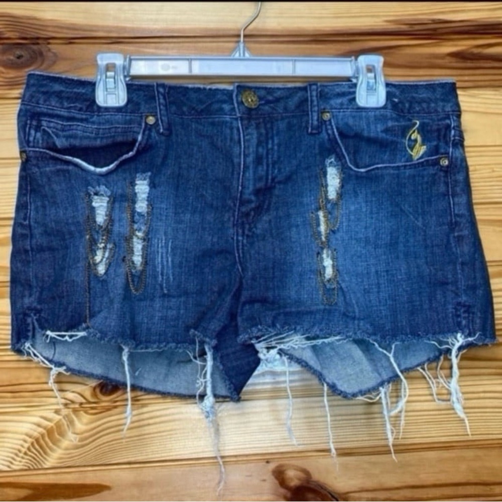 Baby phat distressed rips & chains cutoff short shorts juniors 15